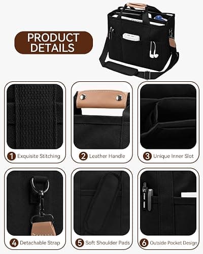 Canvas Tote Bag with Multi-Pocket for Women Large Crossbody Shoulder Handbag Everything Tote Bag with Compartments thumbnail 6