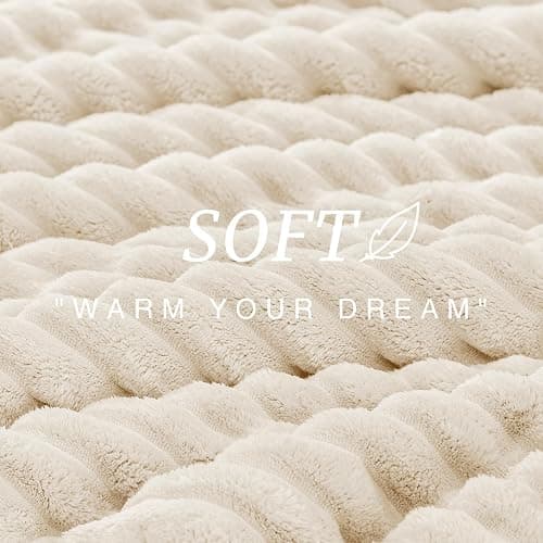 EXQ Home Fluffy Comforter Set Twin Size - Super Soft Faux Fur Stripe Jacquard Comforter 2 Pieces, Cream White Fleece Bedding Set,Winter Warm Bed Set,1 Comforter with 1 Pillowcase thumbnail 6