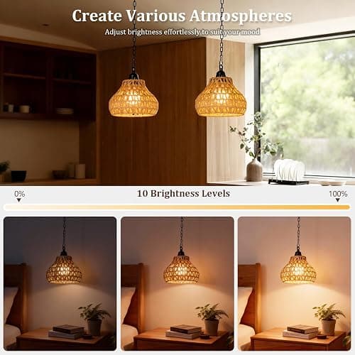 ALL FORTUNE Rechargeable Hanging Pendant Lights, 2 Pack Battery Operated Outdoor Chandelier with Remote, No Wiring for Outdoor Patio, Gazebo, Porch Decor thumbnail 3