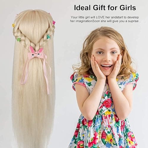 Mannequin Head with 80% Real Hair, TopDirect 24" Blonde Hair Styling Hairdressing Cosmetology Mannequin Manikin Training Practice Head with Clamp and Tools… thumbnail 5