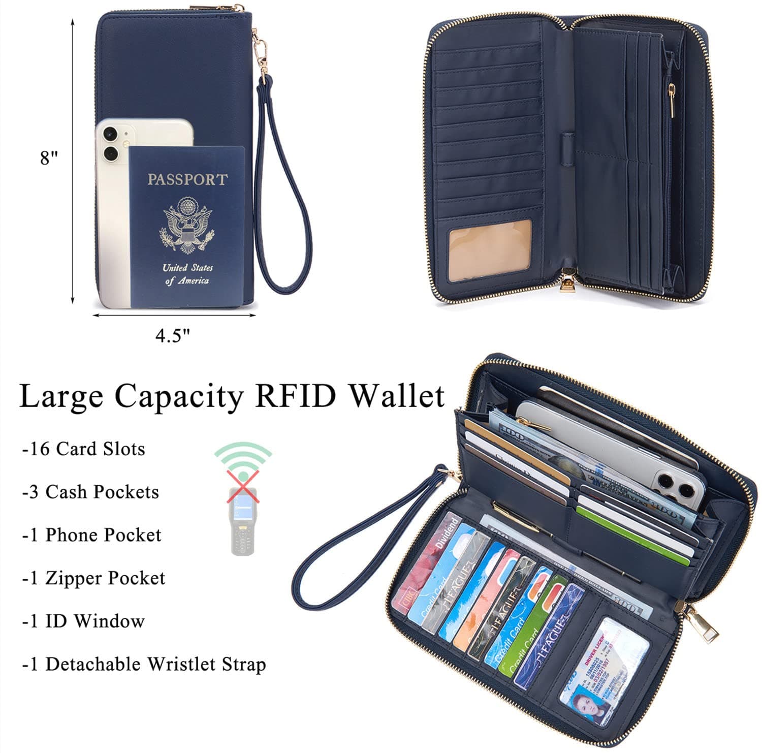 Large Crossbody Bags Ladies Shoulder Handbags Purse and Wallet Set for Women Totes Hobo Purses - 3pcs/Set Navyblue thumbnail 2