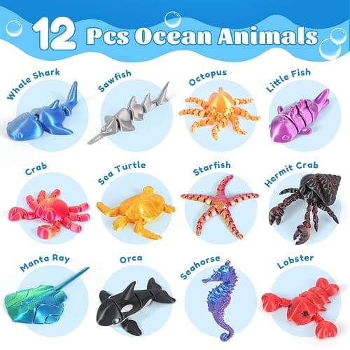 12 Pack 3D Printed Animal Toys, Desk Pets Sea Animal Toys with Educational Booklet for Kids Age 3 4 5 6 7 8, Ocean Animals Figurines Fidget Toy Birthday Gifts Office Desktop Home Decoration thumbnail 3
