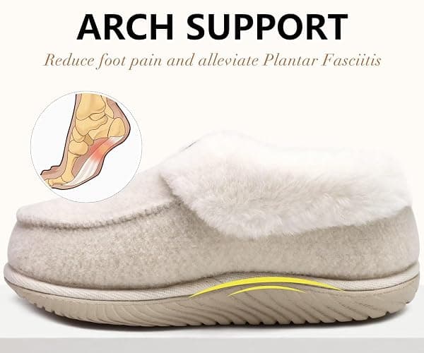COFACE Women's Memory Foam House Slippers Arch Support Moccasin Winter Shoes Ladies Warm Fuzzy Faux Fur Collar With Indoor Outdoor Rubber Sole thumbnail 6