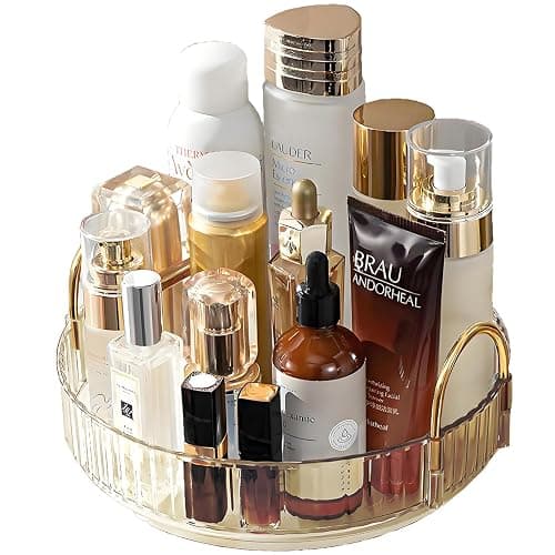 Makeup Organizer for Vanity 360 Rotating, Large Capacity Cosmetic Organisers for Lipsticks, Jewelry, Nail Care, Skincare, Perfume, Ideal Desk Organizer for Dresser, Bathroom and Kitchen(Gold, 1 Tier) - Image 1