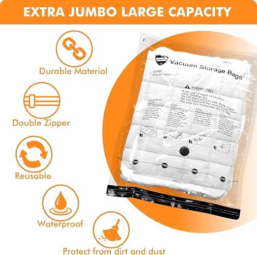 28 Pack Vacuum Storage Bags with Electric Pump, Plastic Packaging Bags,Space Saver Bag for Clothes, Mattress, Blanket, Duvets, Pillows, Comforters, Travel thumbnail 6