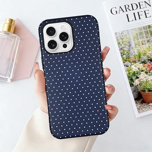 SenRiCase for iPhone 13/14 Case Cute Polka Dot Phone Case Compatible with MagSafe, Dual-Layer Shock Protection (Hard PC + Silicone) - Aesthetic Protective Phone Cover for Women Girls, Navy thumbnail 4