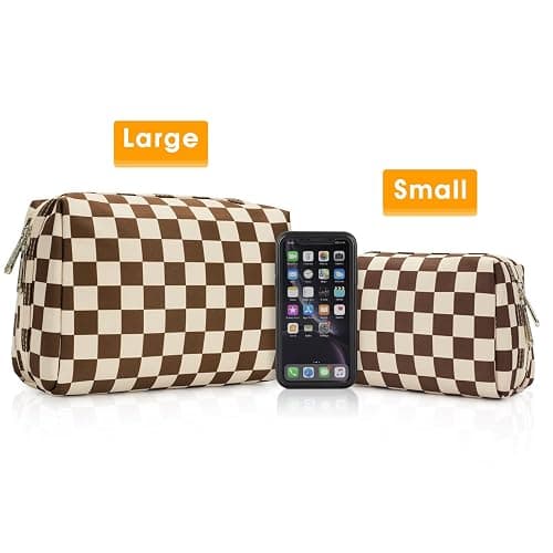 Narwey Checkered Makeup Bag Travel Cosmetic Bag Organizer Toiletry Bag Make Up Bags with Compartments for Women Girls (Large, Dark Checkerboard) thumbnail 8