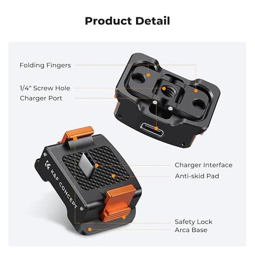 K&F CONCEPT Charging Adapter Base for DJI Osmo Pocket 4/3, Desktop Type-C Charging Dock Fit Arca-Swiss Standard, with 1/4 Screw Hole/Folding Finger, Aluminum Alloy Bracket thumbnail 2