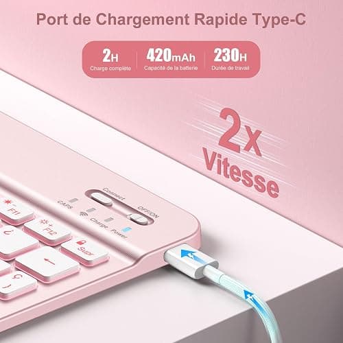Vobafe Coque Clavier pour iPad A16 11/10 Ème Generation (11 Pouces 2025/10.9 Pouces 2022), Étui Keyboard 7 Couleurs Rétroéclairées avec Porte Crayon, AZERTY Layout pour iPad 10eme/11eme, Rose Clair thumbnail 3