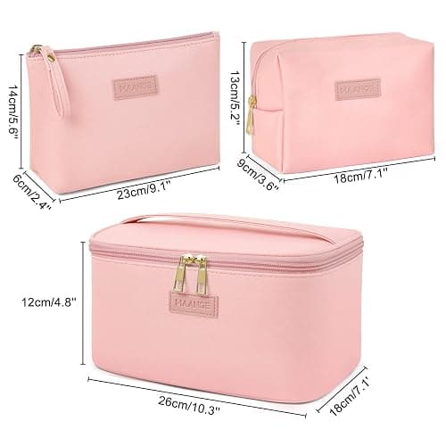 MAANGE Makeup Bag Waterproof Travel Cosmetic Bag PU Leather Cosmetic Pouch Portable Makeup Organizer Bag Large Capacity Toiletry Bag Multifunctional Storage Make Up Bag for Women (Pink, 3Pcs) thumbnail 2
