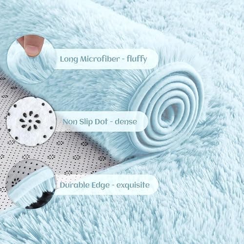 YJ.GWL Area Rugs for Bedroom, 2x3 Door Mat Washable Small Light Blue Bedside Rug,Fluffy Shaggy Entryway Rugs for Living Room, Shag Indoor Floor Carpet for Kids Boy and Girls, Home Decor Aesthetic thumbnail 5