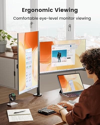 ErGear Dual Monitor Stand for 13 to 32 Inch Screens, Dual Monitor Arm Ergonomic Viewing Angle - Adjustable Tilt 90°/ Swivel 180°/ Rotate 360°/ VESA 75/100mm thumbnail 9