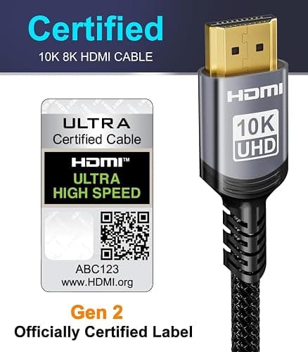 Sniokco 10K 8K 4K HDMI 2.1 Cable 2M, Certified 48Gbps Ultra High Speed HDMI® Cable 0.01ms 4K 240Hz 165Hz 120Hz 8K 60Hz eARC Netflix HDCP 2.3 2.2 DTS:X HDR10+ TV Monitor Projector Roku Sky-Q thumbnail 2
