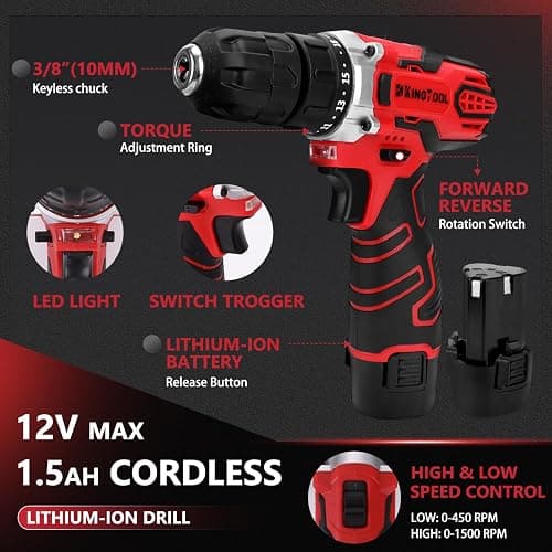 KingTool 276-Piece Tool Set Kit - Tool kit with 12V Cordless Power Drill Driver Toolbox Storage Case with Drawer, Drill Set Perfect for Homeowner, Diyer, Handyman thumbnail 3