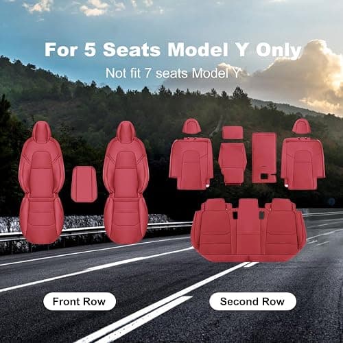 Wekar Tesla Model Y Car Seat Covers Nappa Leather Car Interior Seat Airbag Compatible Cushion Cover Full Set Custom Fit 2024 2023 2022 2021 2020, Nappa Wine Red thumbnail 6