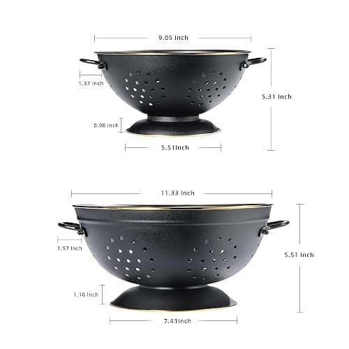 Metal Colander Set of 2, Strainer Basket with Handles perfect for Spaghetti, Pasta, Berry, Vegetable, Fruit, Solid Base Powder Coated Self-draining Kitchen Colander Bowel, 3.5 & 5 Qt, Matte Black thumbnail 3