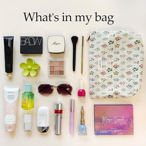 STARDW Aesthetic Floral Makeup Bag Cute Small Cosmetic Bags for Women Girls, Travel Toiletry Bag Large Capacity Zipper Makeup Pouch, Purse Organizer Pouches thumbnail 5