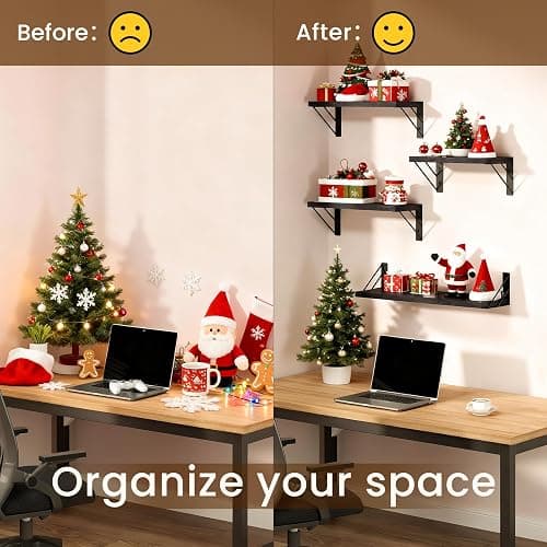 BAYKA Wall Mounted Floating Shelves, Wood Floating Wall Shelf for Books & Decor, Small Space-Saving Display & Organizer（Black，Set of 4） thumbnail 4