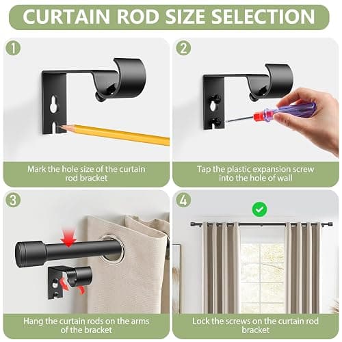 5/8” Diameter Curtain Rods 30-90 Inch, for 30-84 Inch Windows, Adjustable Splicing Black Curtain Rods for Windows with Brackets, Window Rod Long Small Curtains Rod thumbnail 5