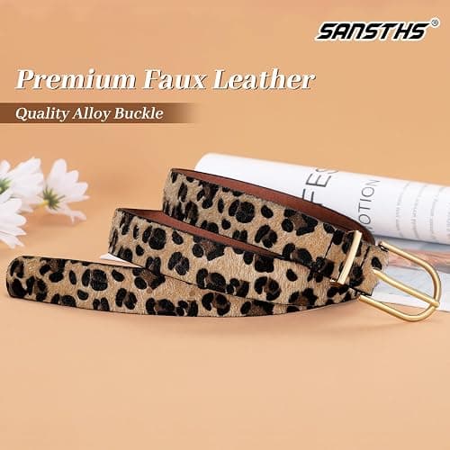 SANSTHS Women Faux Leather Chic Belts for Jeans Pants Fashion Ladies Belt Solid Color with Gold Curved Pin Buckle thumbnail 4