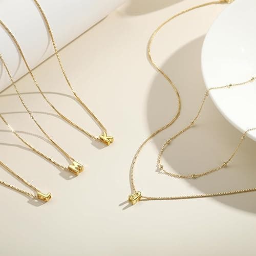 JIAOGE Christmas Gifts for Women Girls - Gold/Silver Bubble Pendent Layered Initial Necklaces for Women Dainty Gold Necklace for Women Beaded Box Chain Choker Letter Necklace Gold Jewelry for Women thumbnail 8