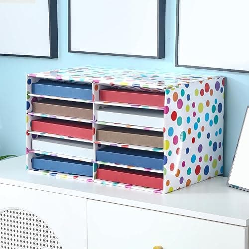 2 Pcs Confetti Classroom Paper Storage Organizer 19x12 Construction Paper Storage Desktop Mailbox File Sorter Sturdy Cardboard Literature Organizer for Home Office School thumbnail 4