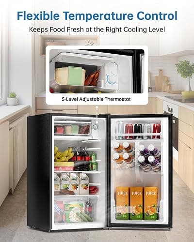 Frostorm 3.2 Cu Ft Mini Fridge with Freezer, Single Door Upright Freezer | Energy Efficient, Large Capacity, Reversible Door, ETL Certified, Small Refrigerator for Bedroom, Office & Dorm, Black thumbnail 5