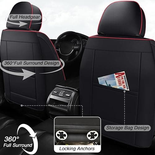 HBXT Car Seat Covers for Toyota Camry 1999-2026, Premium Nappa Leather Waterproof & Anti-Slip, Full Coverage Customized fit Toyota Camry Seat Covers Front Set (2 Seats Standard,Black-Red) thumbnail 3