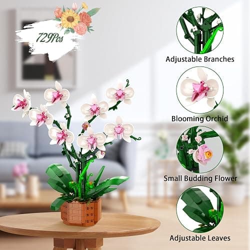 729-Piece Artificial Flower Building Blocks Set - DIY Home Decoration Kit for Adults, Mothers Day, Girlfriends, Mom, Birthday, Valentine's Day Gifts thumbnail 4