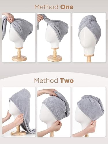 Hicober Microfiber Hair Towel Wrap, Fast Drying Hair Towels for Women, Soft Lightweight Quick Dry Turban for Curly & Long Hair–3 Pack(Blue/Grey/Pink) thumbnail 8