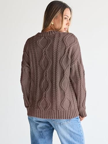Trendy Queen Women's Oversized Cable Knit Crewneck Sweaters thumbnail 3