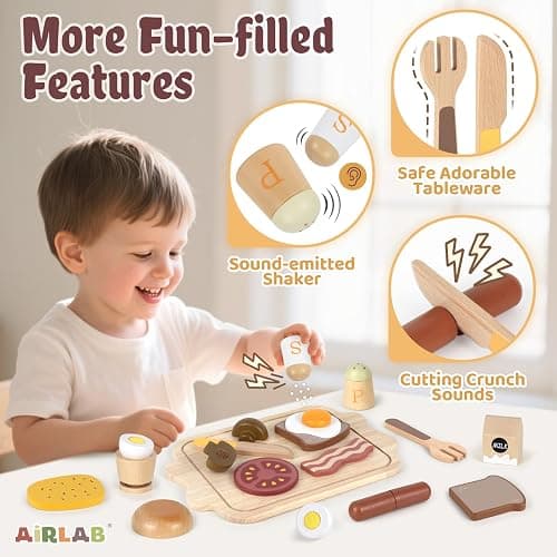 Airlab Toy Food for Toddler 3-5 Pretend Play Kids Kitchen Playset Breakfast Cutting Food Girl Boy Birthday Gift Age 3 4 5 6 Year Old Wood Educational Toys Kitchen Accessories thumbnail 5