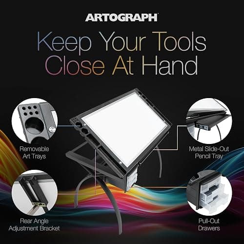 Artograph Futura Light Tracing Table for Artists with Storage and Adjustable, Dimmable Glass Work Top thumbnail 6