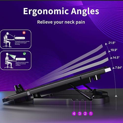 AICHESON Laptop Cooling Pad for 15.6 to 17.3 Inches PC Notebooks, 5 Fans Computer Cooler Stands with Purple Lights Desk Chiller Mat, S035 thumbnail 5