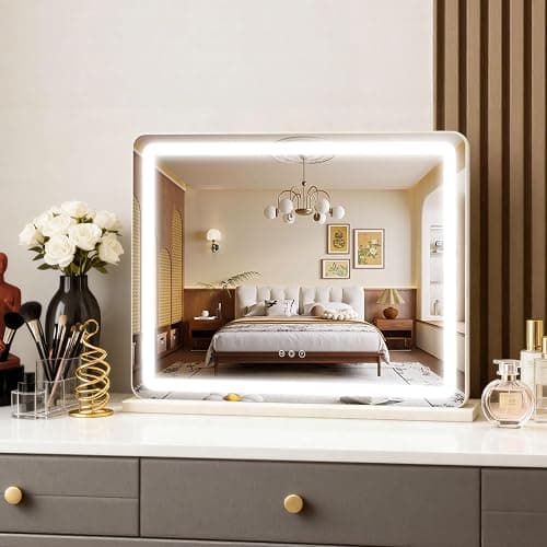 ROLOVE 23"x 18" Large Vanity Mirror with Lights, LED Makeup Mirror for Dresser and Desk, 10X Magnification, Dimmable Touch Control, Wall Mounted or Tabletop Mirror for Bedroom (White) thumbnail 7