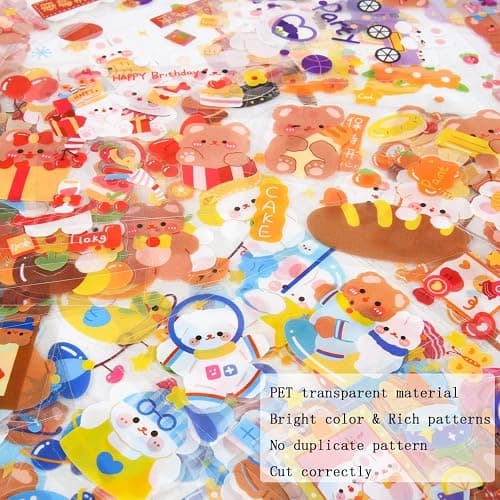 Cute Cartoon Bunny Bear Stickers, EAMOTOL 100 Sheets Kawaii Animals Transparent PET Scrapbooking Clipping Supplies Decals for Journaling Planners Collage Junk Journal Bullet Album Calendar Phone Case thumbnail 4