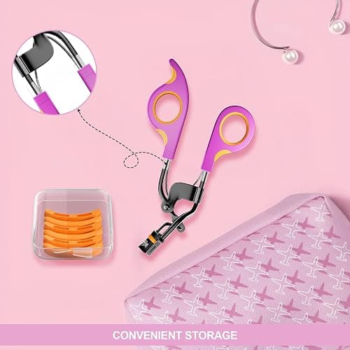 Whalrace Eyelash Curlers with 6PCS Extra Replacement Pads, Premium Quality Eye Lash Curler, Superior Curling Effect, Easy to Hold and Use, Christmas Gifts for Her - Orange Purple Handle thumbnail 8