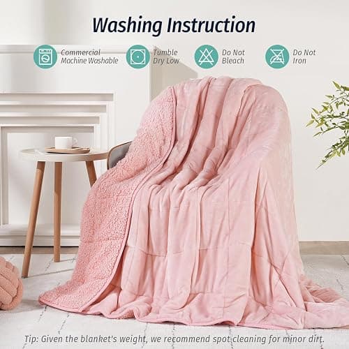 Wemore Sherpa Fleece Weighted Blanket for Adult, 15 lbs Dual Sided Cozy Fluffy Heavy Blanket, Ultra Fuzzy Throw Blanket with Soft Plush Flannel Top, 60 x 80 inches, Pink on Both Sides thumbnail 6