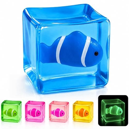Stress Cube Squishy Toys, Glow-in-The-Dark Clownfish Inside, Squishys Sensory Toy to Stress and Anxiety Relief, Squeeze Fidgets for Autism Adults Party Favors, Halloween, Christmas, Travel Gift - Image 1