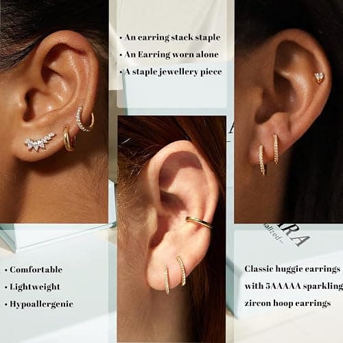 JEMARA Gold Earrings Minimalist 14K Gold Plated Huggie Hoop Earrings Set Hypoallergenic 925 Silver Cartilage Sleepers Huggie Silver Earrings for Women thumbnail 4