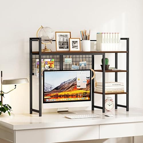 Snughome Desk Shelf, 38.6" Desktop Organizer Shelf, Desk Hutch for Computer Monitor, 4 Tier Desk Display Rack with Pegboard Hooks Set, Wood Desktop Bookshelf for Home Office Dorm thumbnail 2