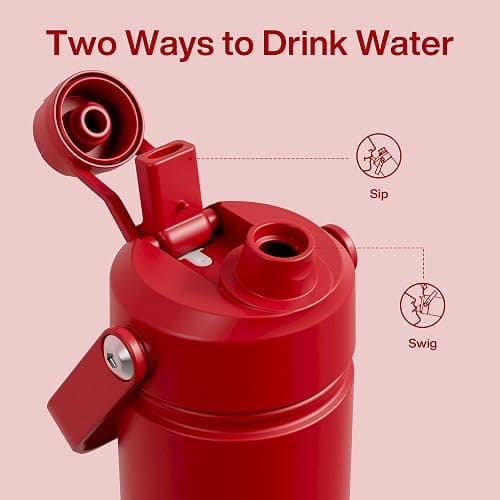 ENCOOL Insulated Water Bottle with Straw Stainless Steel Water Bottle, Leak-Proof, BPA-Free, Double Wall Vacuum Keeps Cold for 24 Hours for Sports, Travel, School (18 oz, Medium Carmine) thumbnail 5