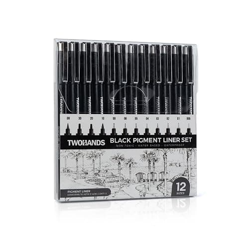 TWOHANDS Art Pens,Fineliner Ink Pens,Set of 12 Technical Drawing pen,Pigment Pen,Fine Point,Black,Waterproof,for Art Watercolor,Sketching,Anime,Manga, 902188 thumbnail 7