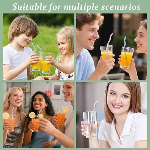 8 Pcs Reusable Wavy Glass Straws, Colorful Glass Straws Shatter Resistant 7.9" X 8mm Cute Drinking Straw with 2 Cleaner Brushes for Hot/Cold Beverages, Milk, Coffee, Juice, Wine thumbnail 4