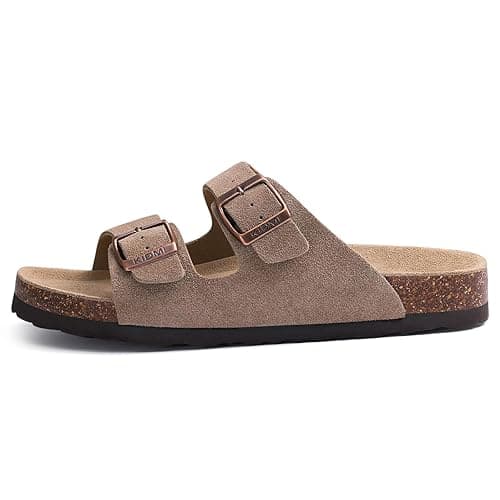 KIDMI Women's Genuine Suede Sandals Cork Footbed Summer Adjustable Slide Sandals - 8-8.5 - Mocha thumbnail 4