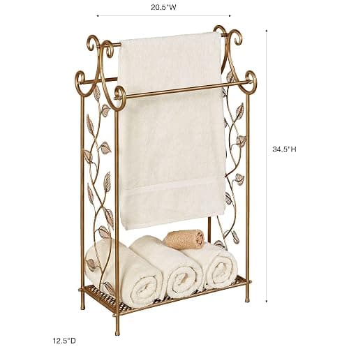 Touch of Class Eden Towel Rack Stand - Metal - Champagne Bronze Finish - Freestanding Holder for Bathroom, Pool - Three Bar Storage for Towels - Nature Inspired - Powder Coated thumbnail 3