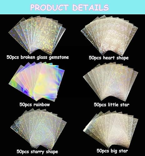 Lora Rossie 300 Pcs Kpop Photocard Sleeves Laser Flashing Card Sleeves Heart Star Glass Gemstone Rainbow Holographic Trading Card Protector for Photocard Mini Polaroid Kpop Photo Cards thumbnail 2