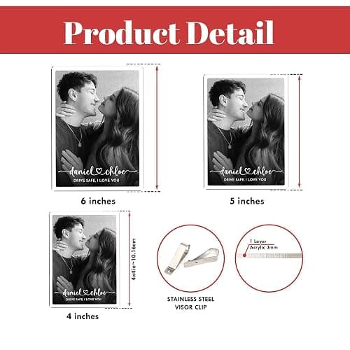 Valentines Personalized Gifts for Him - Personalized Sun Visor Clip with Photo, Custom Polaroid Clip for Car, Valentines, Anniversary, Birthday Gift for Dad, Husband, Car Accessories for Boyfriend thumbnail 4