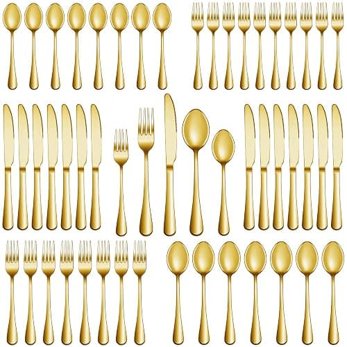 30 Pcs Gold Silverware Set Service for 6, Premium Stainless Steel Flatware Set, Cutlery Utensil Set, Durable Home Kitchen Eating Tableware Set, Include Fork Knife Spoon Set, Dishwasher Safe - Gold - 30 Piece - Image 1