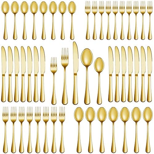 30 Pcs Gold Silverware Set Service for 6, Premium Stainless Steel Flatware Set, Cutlery Utensil Set, Durable Home Kitchen Eating Tableware Set, Include Fork Knife Spoon Set, Dishwasher Safe - Gold - 30 Piece